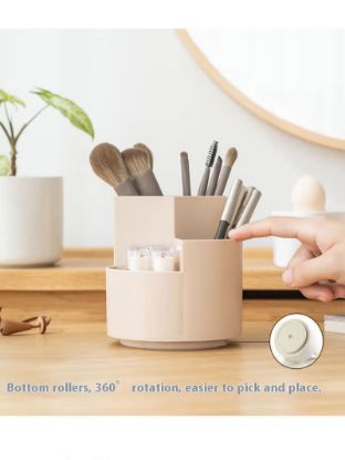 Picture of Super Cute Makeup Brush Pen Holder, DIY Desktop Storage Bucket with 360-Degree Rotation for Makeup Brushes and Cosmetics Super Cute Makeup Brush Pen Holder