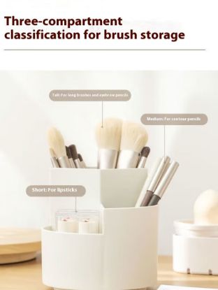 Picture of Super Cute Makeup Brush Pen Holder, DIY Desktop Storage Bucket with 360-Degree Rotation for Makeup Brushes and Cosmetics Super Cute Makeup Brush Pen Holder