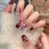 Picture of Nail Stickers with Rhinestones, Long-Wearing Nail Art, Medium & Long Length, Butterfly and Rose Flower Designs
