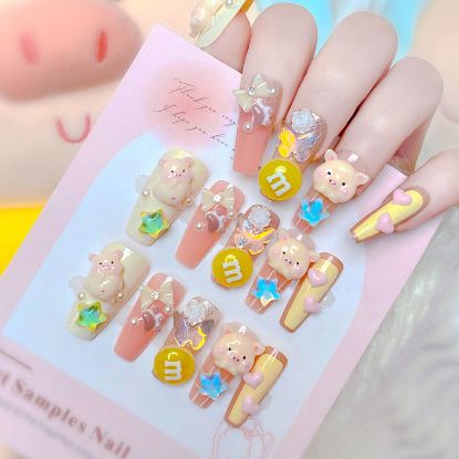 Picture of Nail Stickers with Rhinestones, Long-Wearing Nail Art, Medium & Long Length, Butterfly and Rose Flower Designs