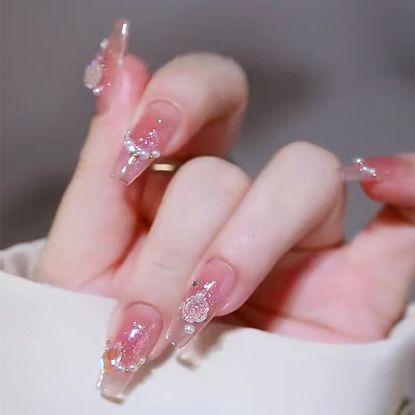 Picture of Nail Stickers with Rhinestones, Long-Wearing Nail Art, Medium & Long Length, Butterfly and Rose Flower Designs