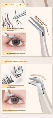 Picture of Eyelash Extension Tweezers, Professional Eyelash Artist Store-Specific Stainless Steel High-Precision Golden Feather Clip, Full Set of Tools, Butterfly Clip